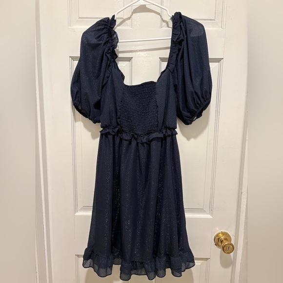 Blu Pepper Navy Dress with Shimmer Detail - Picture 4 of 4